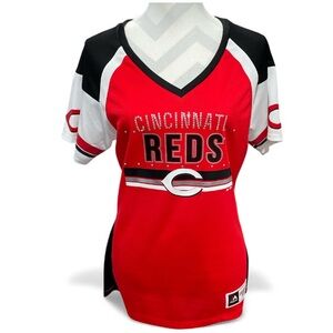 Majestic Cincinnati Reds Fan rhinestone Fashion Top L NWOT